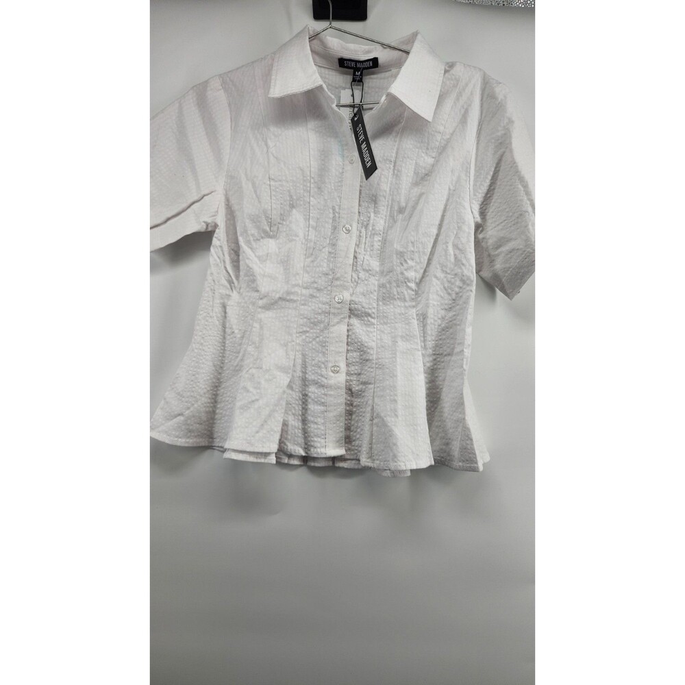 Steve Madden Women's M White Porter Top Short Sleeve Button Up